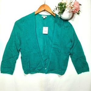 J.JILL Delicate Knit Jade Open Front Cardigan
